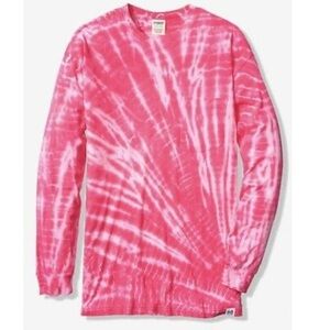 VICTORIA'S SECRET PINK LONG SLEEVE CAMPUS TEE TIE DYE XSMALL T SHIRT TOP TUNIC